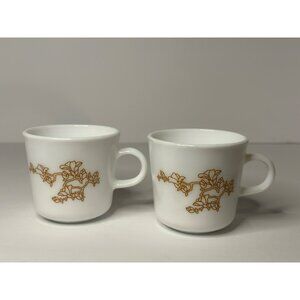 Vintage Corning Milk Glass Mug Cup Cherry Blossom Pattern Oriental Look Set of 2
